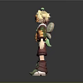 3D Cartoon Character Design With Sunflower Elements Yellow Hair Green Bow And Red Shorts