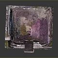 Cartoon Scene Depicting Ancient Pyramid with Stepped Platforms Purple Top and Water Reflection