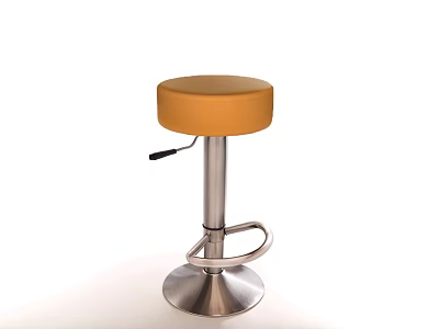 Adjustable Height Bar Stool With Orange Padded Seat And Metal Base Footrest 3d model