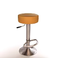 Adjustable Height Bar Stool With Orange Padded Seat And Metal Base Footrest