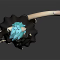 Game Movie Character With Blue Hair Cat Ears White Tail And Black Outfit Waving Pose