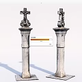 Two Stone Pillars With Crucifix Crosses On Top For Religious Architecture 3d model