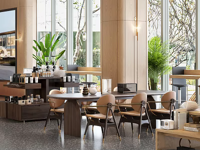 Modern Luxury Dining Table Set In Bright Interior With Green Plants And Matching Chairs 3d model