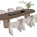Modern Tea Table And White Chairs With Tea Set And Vase Plant