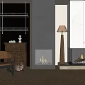Cozy Interior With Black Walls Fireplaces White Louvered Cabinets Wood Stack And Floor Lamp