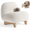 Modern Single Sofa With Curved Design Cozy Fabric Wooden Legs And Small Round Pillow