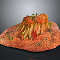Tree Stump Scene With Exposed Roots Green Moss And Brown Soil Surface 3d model