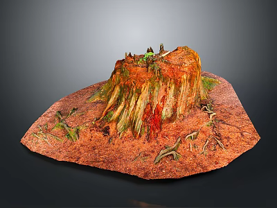 Tree Stump Scene With Exposed Roots Green Moss And Brown Soil Surface 3d model