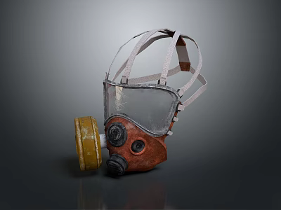 Fire Safety Gas Mask With Transparent Face Shield And Yellow Filter Canister 3d model