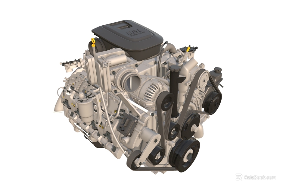 Detailed High Performance Industrial Engine With Mechanical Parts Pulleys And Belts 3d model 
