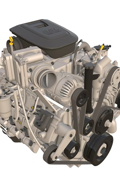 Detailed High Performance Industrial Engine With Mechanical Parts Pulleys And Belts 3d model