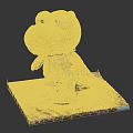 Green Lizard Stuffed Animal With Blue Outfit And Red Gloves On Wooden Platform