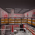 Modern Restaurant Interior With Dining Tables Chairs Beverage Refrigerators And Wall Decor