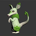 Animated Creature Character Standing With White Body Green Ears Pink Belly And Curled Tail