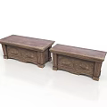 Two Brown Wooden Benches with Exquisite Carved Patterns for Home Living Spaces