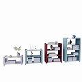 Colorful Modern Bookcases With Multiple Shelves Decorative Plants And Storage Spaces