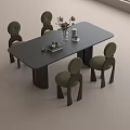 Modern Black Rectangular Dining Table Set With Green Chairs Vase And Flowers 3d model
