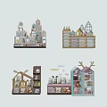 Cozy Wooden Entryway Cabinet and Side Cabinet with House Shaped Design and Decorative Storage Shelves