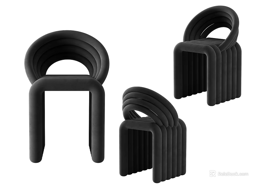 Modern Black Single Chair With Curved Loop Design And Minimalist Structure 3d model 