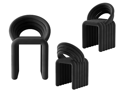 Modern Black Single Chair With Curved Loop Design And Minimalist Structure 3d model