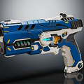 Blue and White Sci-Fi Pistol with Futuristic Design Sleek Body and Green Glowing Element