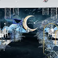 Elegant Blue Stage Design with Crescent Moon Decorations and Flowers 3d model
