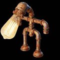 Rustic Pipe Robot Shaped Table Lamp With Illuminated Bulb And Mechanical Design 3d model