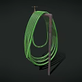 Brass Faucet with Green Coiled Hose on Dark Background and Shadow Detail