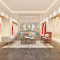 Elegant Bridal Shop Interior With Hanging Wedding Dresses Chandelier Chairs And Potted Plant