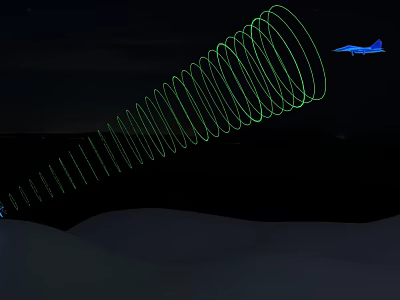 Fighter Jet Maneuvering in Night Sky Creating Green Spiral Light Trail 3d model