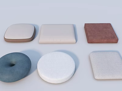 Various Shaped Soft Fabric Seat Cushions In White Brown Blue Tones 3d model