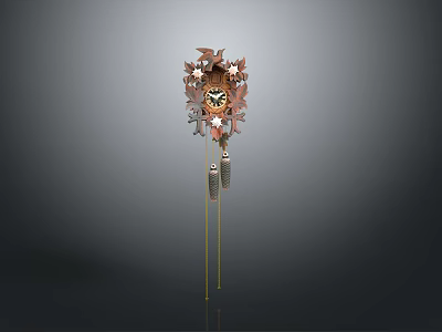Traditional Wooden Cuckoo Clock Electronic Appliance With Carved Design And Pendulum Bells 3d model