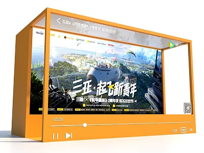 Orange Outdoor Digital Billboard Showing Sanya New Journey with Scenic Video Playback 3d model