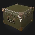 Old Fashioned Green Metal Case With Brass Corners And Handle Details