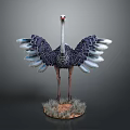 Realistic Ostrich Model With Spread Wings Standing On Grass Base Dark Background 3d model