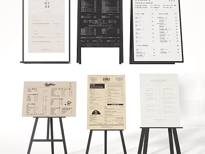 Menu Signage Display With Various Designs And Easel Stands 3d model