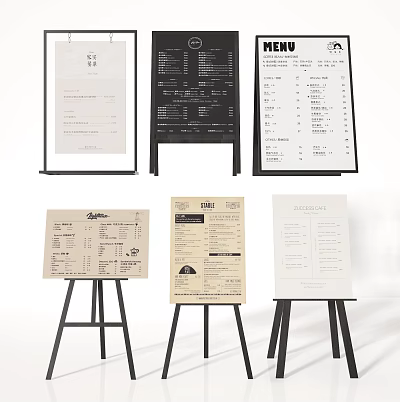 Menu Signage Display With Various Designs And Easel Stands 3d model Menu Signage Display With Various Designs And Easel Stands 3d model