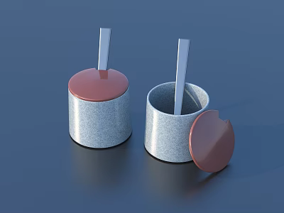 Metallic Household Storage Containers With Lids And Spoons For Daily Use 3d model