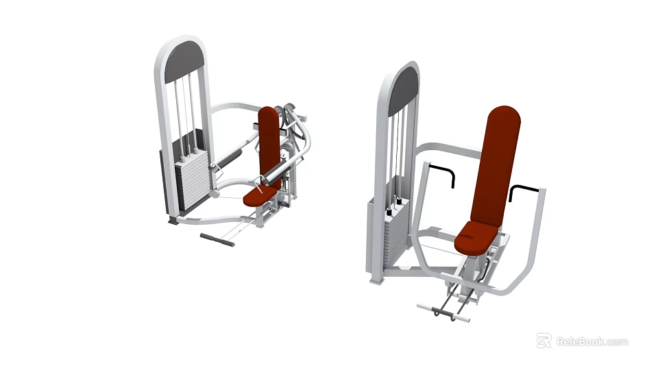 Professional Fitness Seated Training Machines With Red Seats And White Metal Frames 3d model 