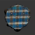 Round Stool With Blue Plaid Fabric Cover And Terracotta Drum Shaped Legs