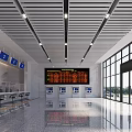 Bright Modern Public Lobby With Information Display Board Direction Signs And Self Service Kiosks