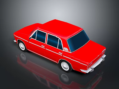 Red Classic Sedan With Four Doors Dark Windows And White Wheels 3d model