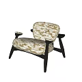 Modern Single Seater Sofa With Beige Camouflage Pattern Upholstery And Dark Wooden Armrests