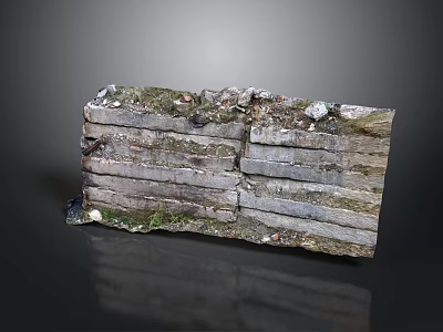 Old Broken Brick Wall With Uneven Bricks Cracks Moss And Debris 3d model