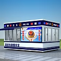 Community Police Service Booth With Blue White Exterior Glass Windows And Canopy
