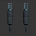 Two Black Conical Military Weapon Components With Blue Connecting Parts