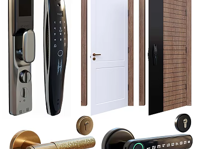 Various Door Handles with Electronic Locks Traditional Metal Designs and Smart Features 3d model