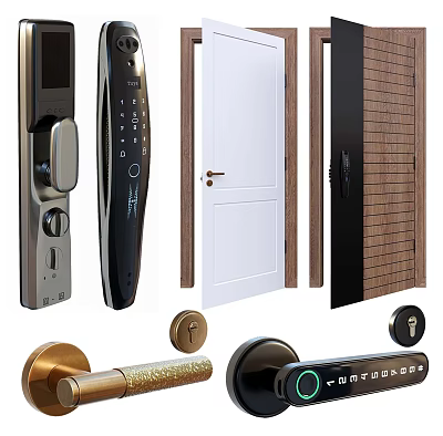 Various Door Handles with Electronic Locks Traditional Metal Designs and Smart Features 3d model