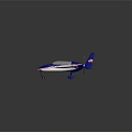 Blue And White Model Airplane With Red Stripes Transparent Cockpit And Wing Design