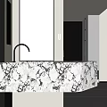 Modern Bathroom Vanity With Marble Countertop Black Faucet Mirror And Lighting